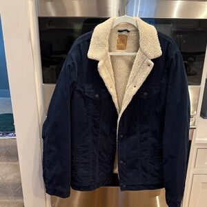 GAP Men's Dark Blue corduroy Jacket with Cream Sherpa Lining